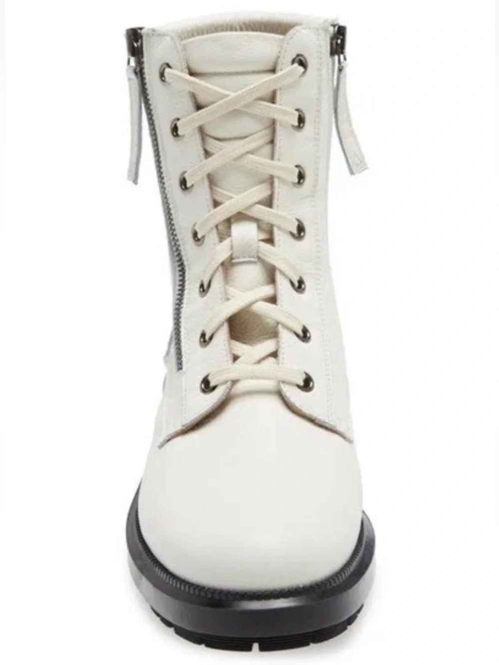 Aquatalia Laila Luxury‎ Waterproof Pebbled Leather Combat Boots Womens 8 White